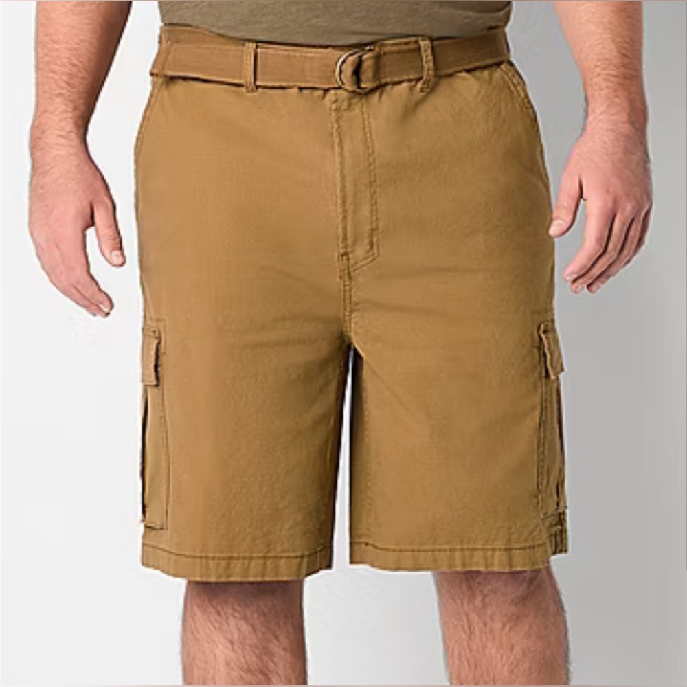 🆕 Mutual Weave Men’s Big and Tall 10” Belted Cargo Shorts. Tan/Brown Size: W44”